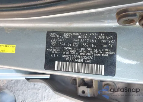 2017 Hyundai Accent Se from USA, damaged, VIN KMHCT4AE5HU354201